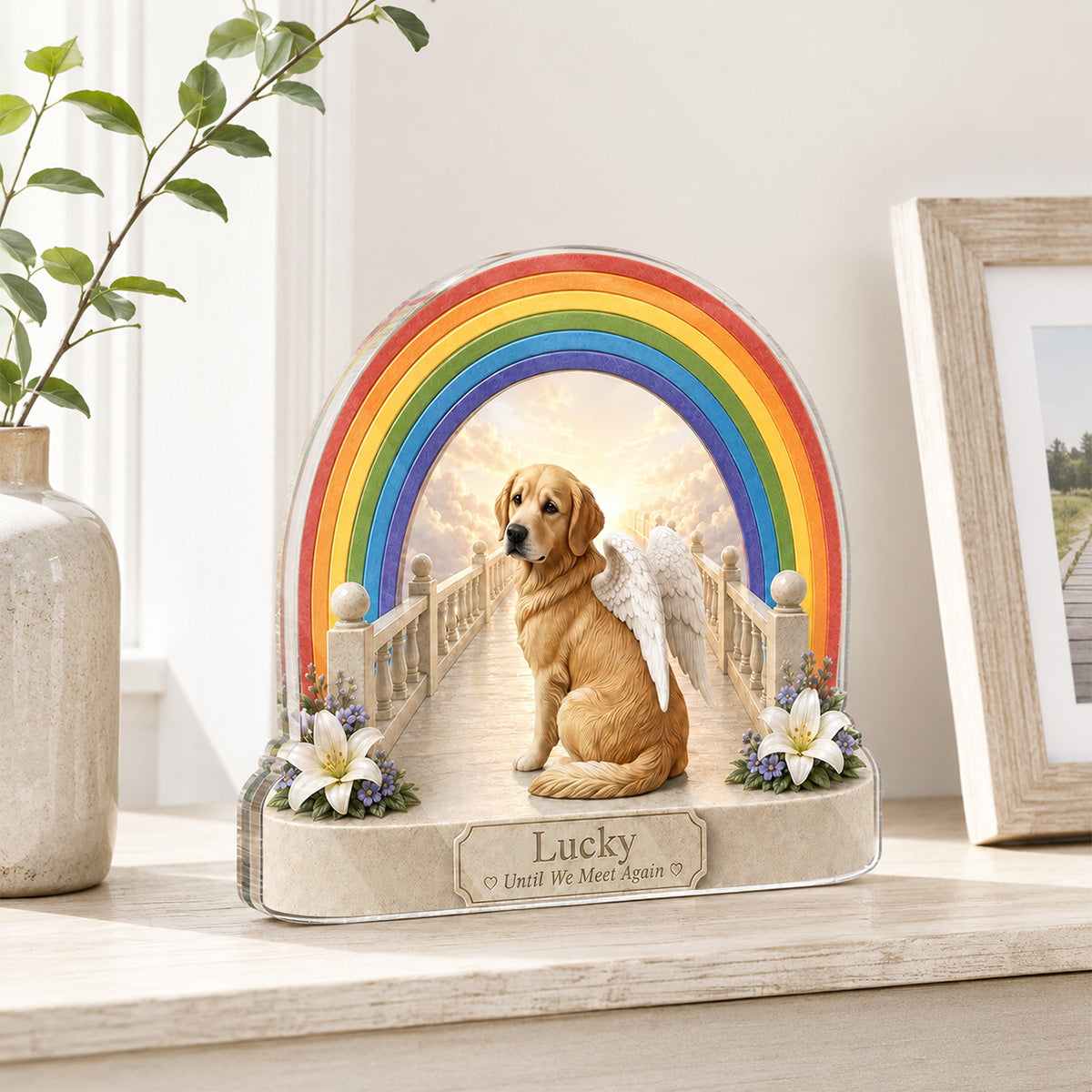 Rainbow Bridge Pet Memorial from Photo - Personalized Acrylic Block