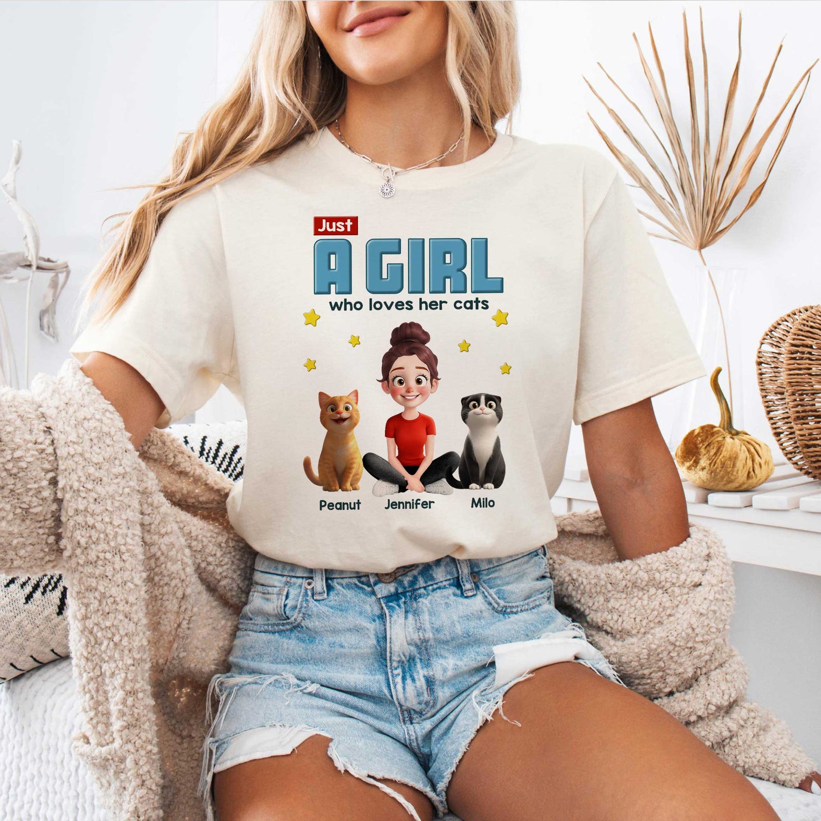 Just A Girl Who Loves Her Cat Cartoon Funny Cats Personalized Shirt