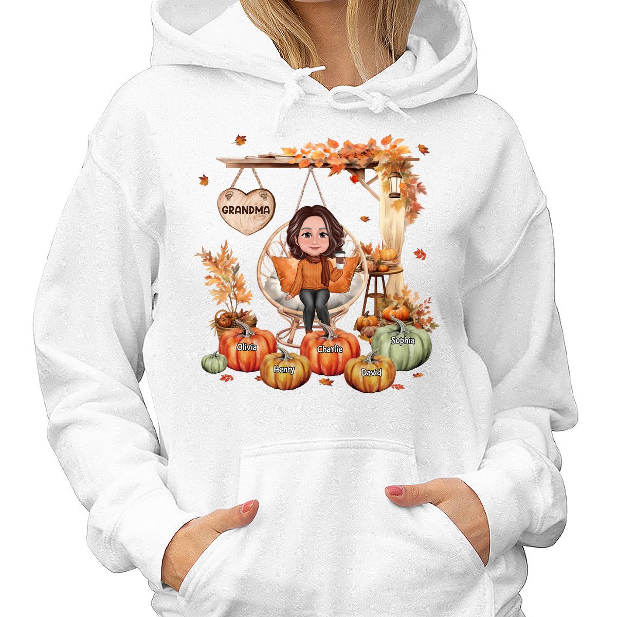 Grandma Sitting On Swing Chair Fall Season Personalized Shirt