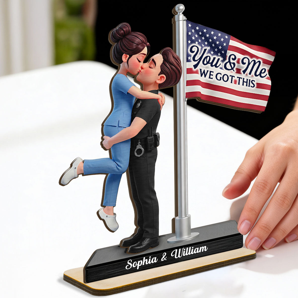 Proud Hero Couple Nation Flag - Personalized 2-Layered Wooden Plaque - Heartfelt Gift For Couple, For Him, For Her, Nurse, Police, Firefighter, Army