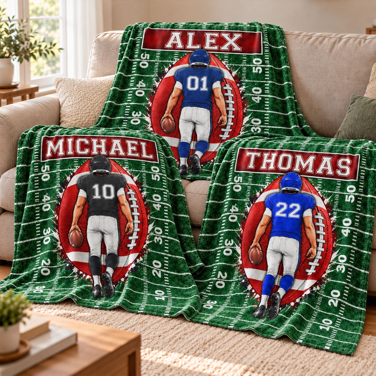 Custom Football Player - Personalized Fleece Blanket - Graduation Gift for Seniors, Christmas Gift for Sons, Grandsons