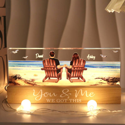 Couple Sitting At Beach Retro Personalized LED Night Light, Anniversary Gift For Couple, Gift For Husband, Wife, Dad, Mom