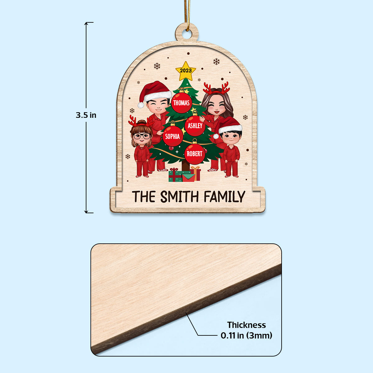 Family Tree Christmas Tree Personalized Wooden Ornament