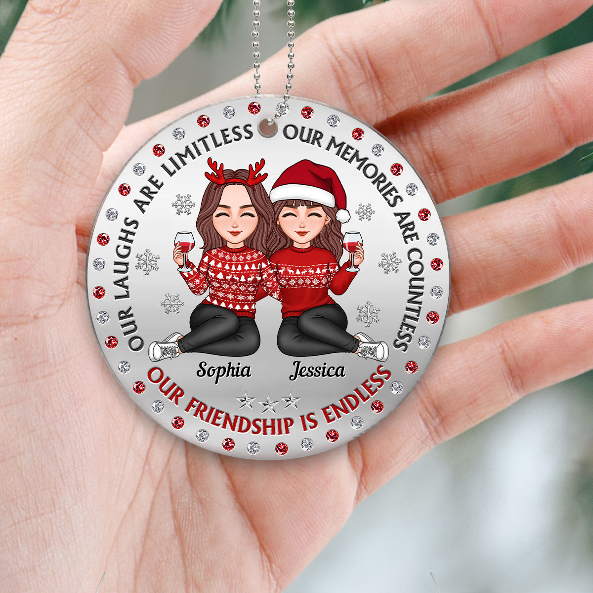 Besties Sitting Together Christmas Gift Personalized Acrylic Ornament