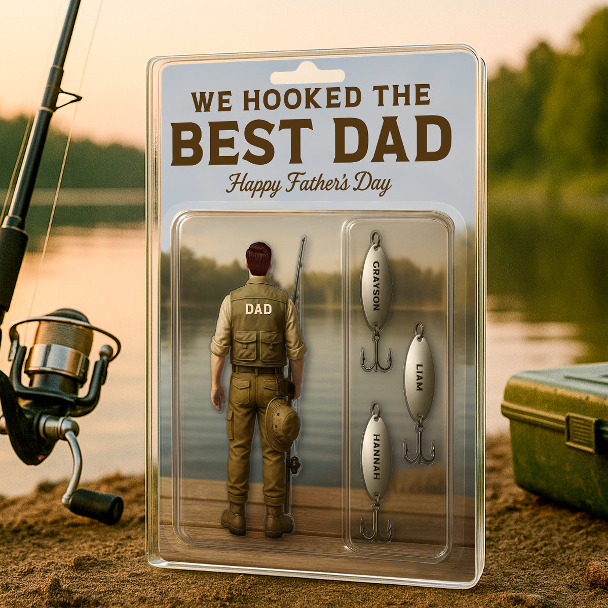 We Hooked The Best Dad Fishing With Kids' Names Custom Figure - Personalized Acrylic Block Plaque - Gift For Husband Dad Grandpa