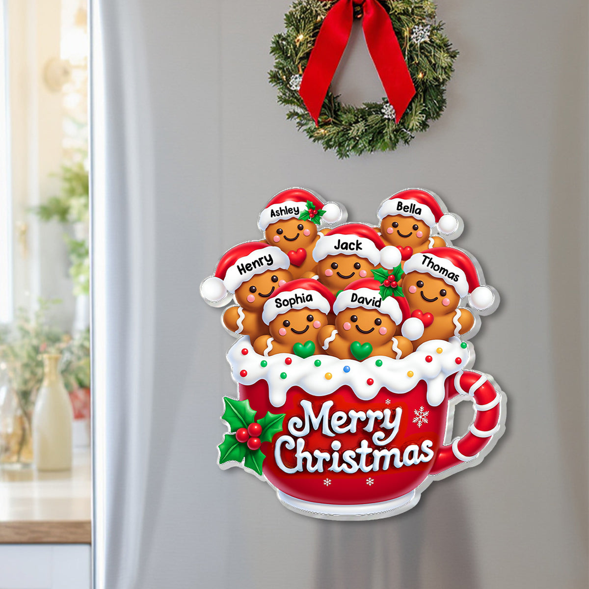 Merry Christmas Gingerbread Family Personalized Acrylic Fridge Magnet