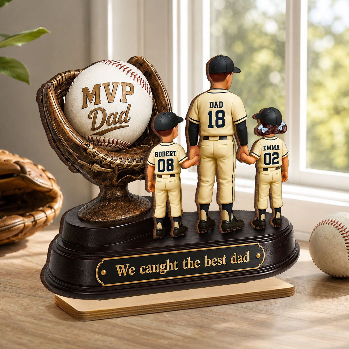 We Caught the Best Dad Baseball Trophy - Personalized 2-Layered Wooden Plaque - Father's Day Gift for Dad, Husband