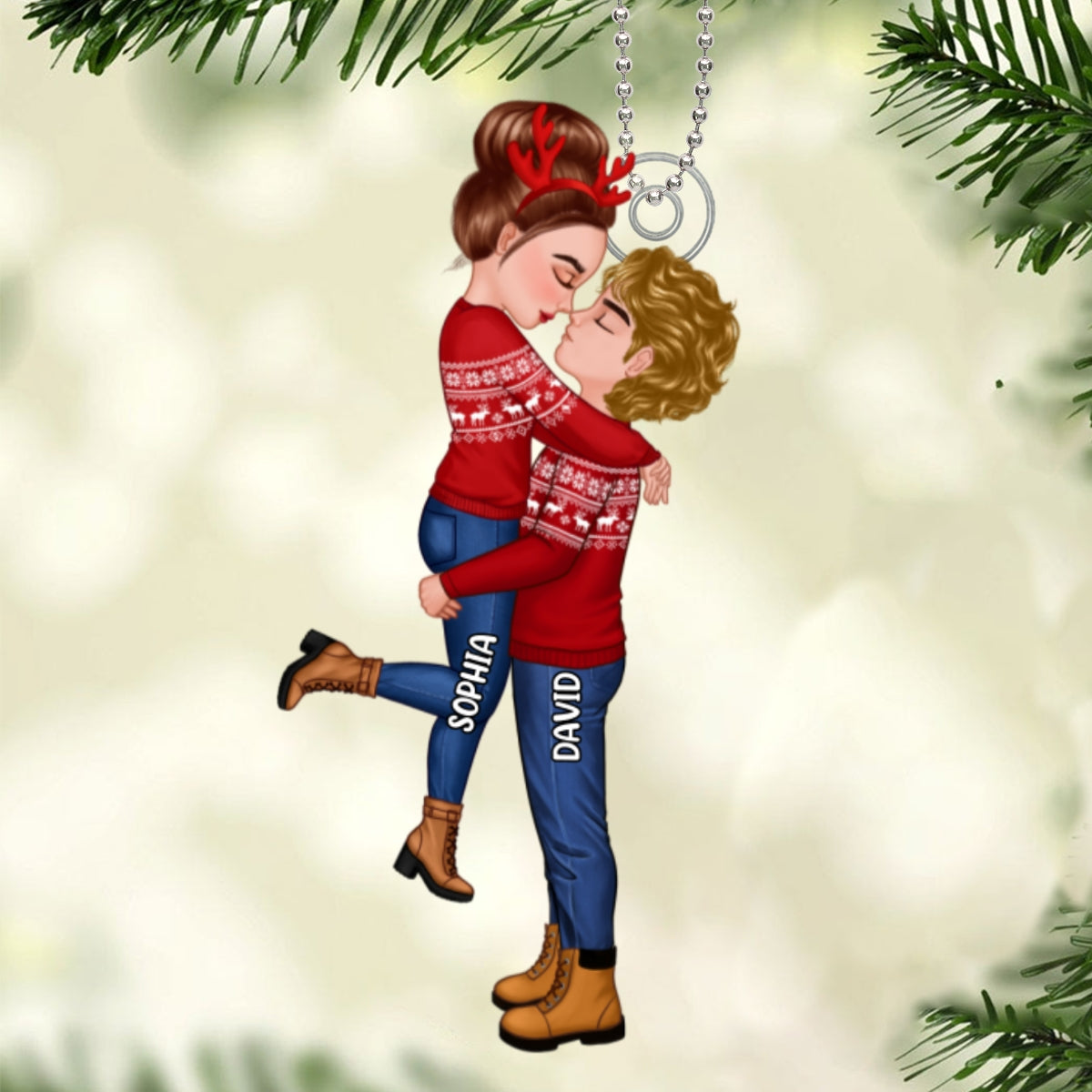 Winter Christmas Couple Personalized Acrylic Ornament