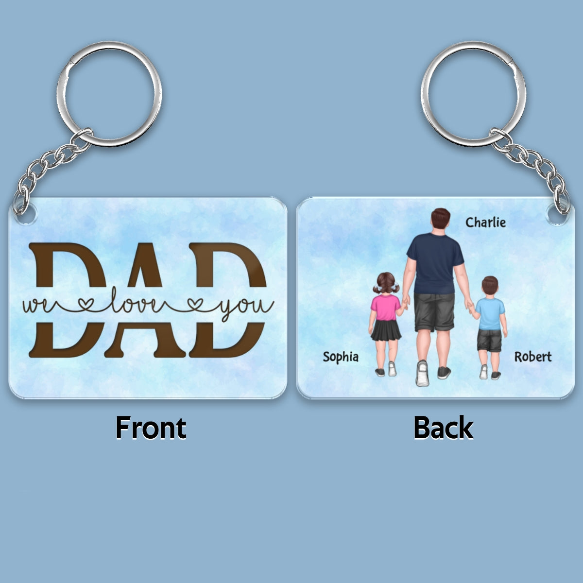 Best Dad Ever Back View Walking Dad & Kids Personalized Acrylic Keychain