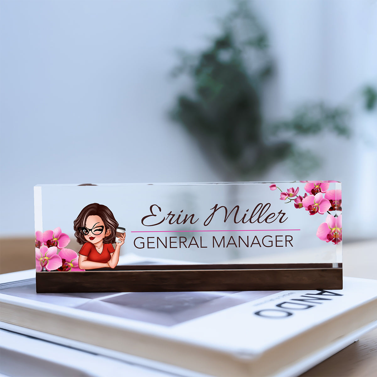 Woman Office Personalized Acrylic Desk Name Plate, Office Desk Decor, Gift For Colleagues, Coworkers