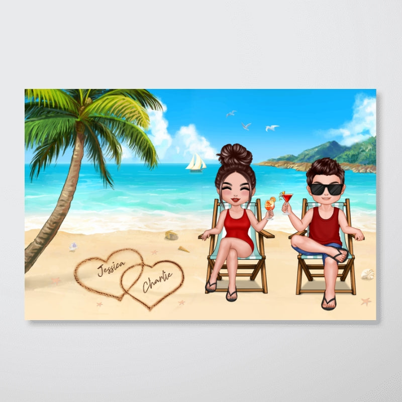 Summer Couples Names On Sand Personalized Horizontal Poster