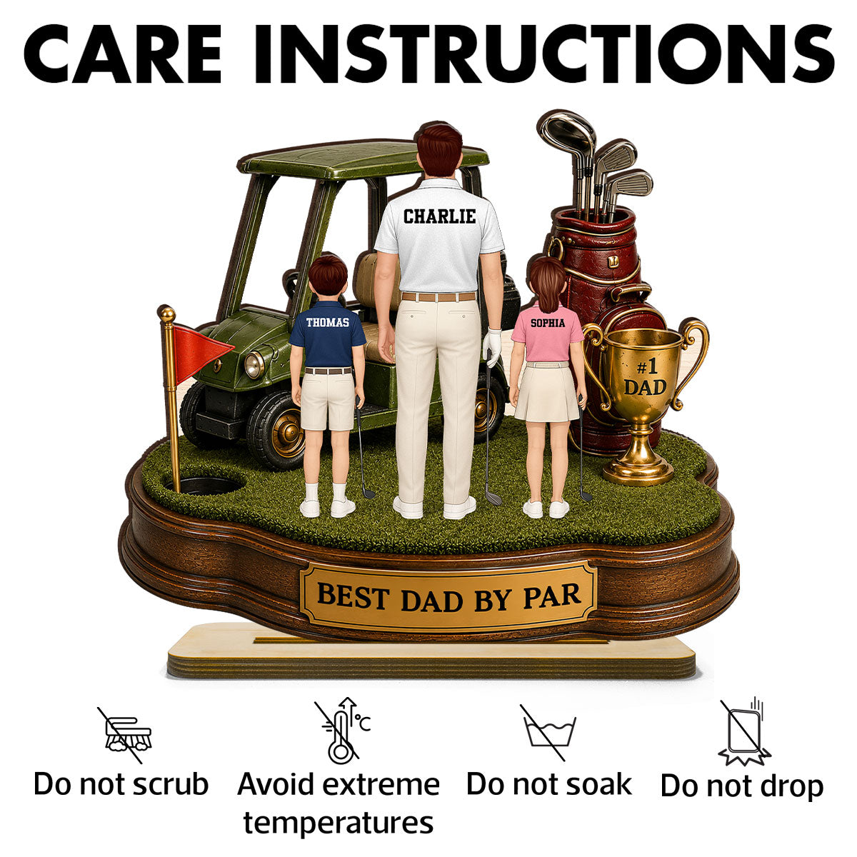 Best Dad By Par Golf Dad & Kids - Personalized 2-Layered Wooden Plaque - Father's Day Gift For Dad, Husband