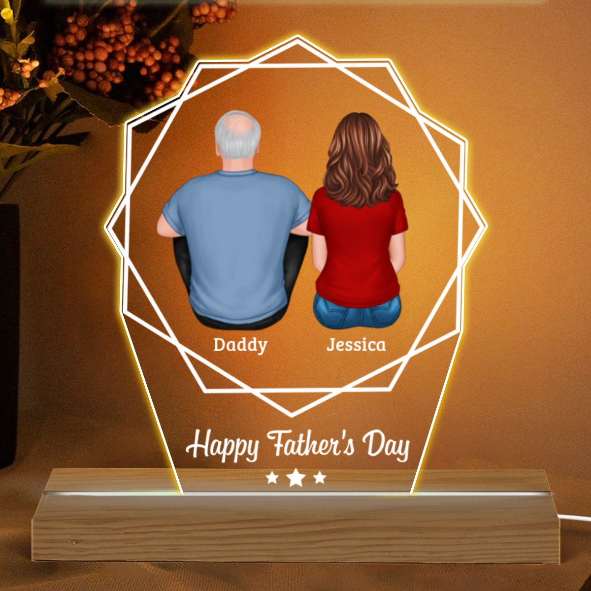 Happy Father‘s Day Polygon Custom Shape Warm LED Night Light
