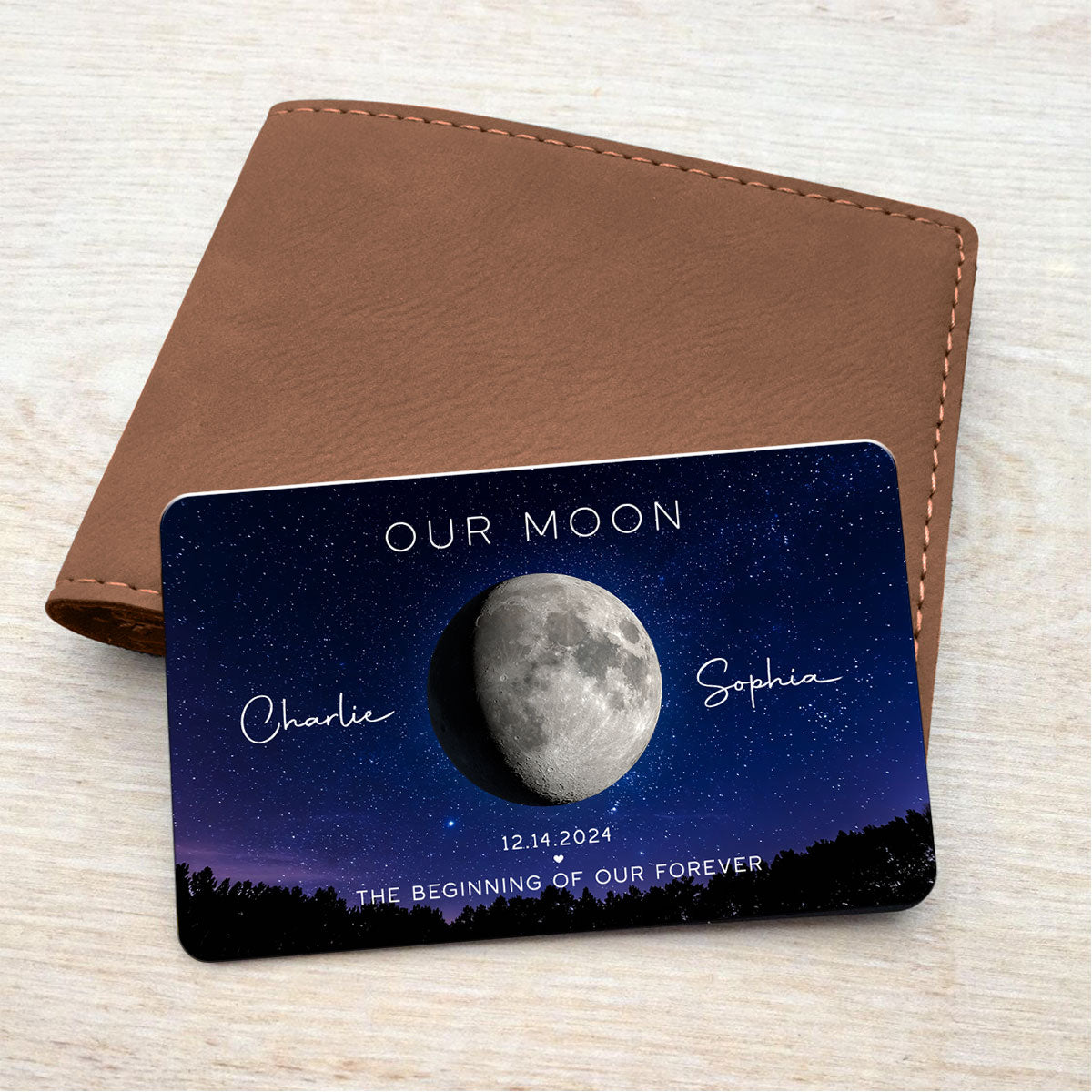 Our Moon Couple Gift Moon Phase Art Anniversary Gift For Him Personalized Metal Wallet Card