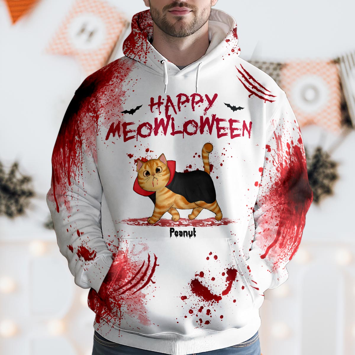 Happy Meowloween Spooky Walking Cat Personalized Hoodie, Halloween Costume For Cat Lover