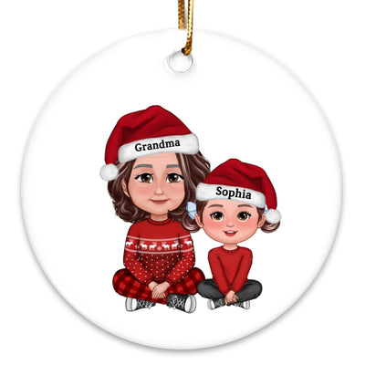 Cute Grandma Granddaughter Grandson Crossed Leg Personalized Circle Ornament