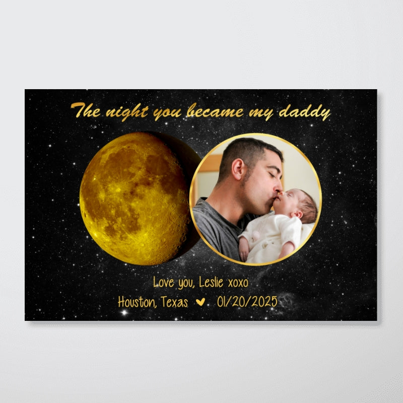 Moon Phase Art The Day You Became My Daddy Mommy Personalized Poster, Gift For New Mom, New Dad