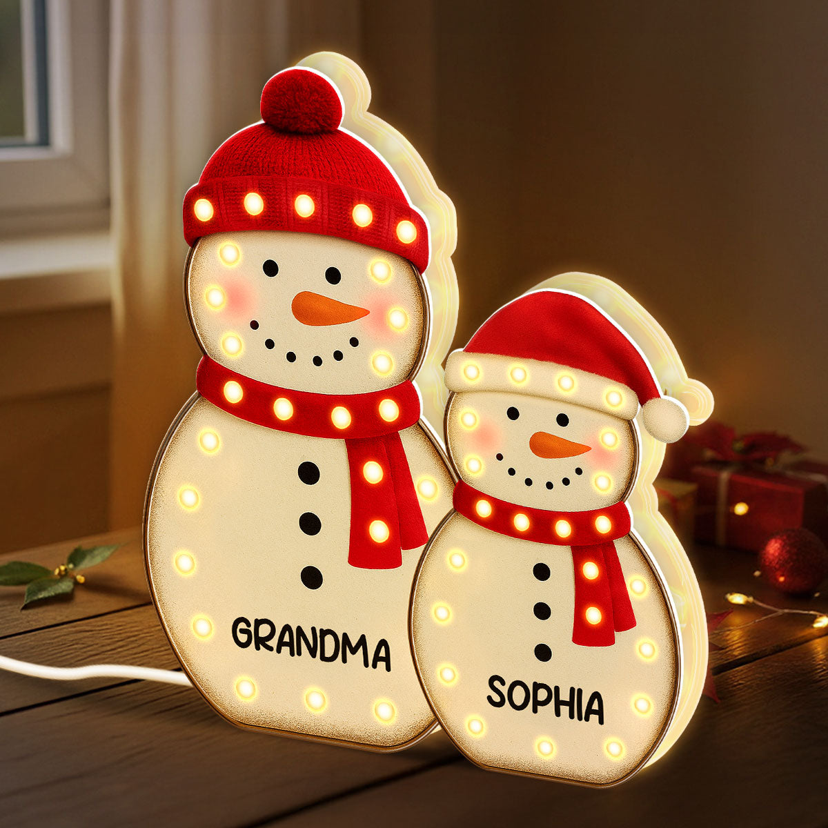 Snowman Grandma Grandkids Marquee Effect Personalized LED Light Box, Christmas Gift
