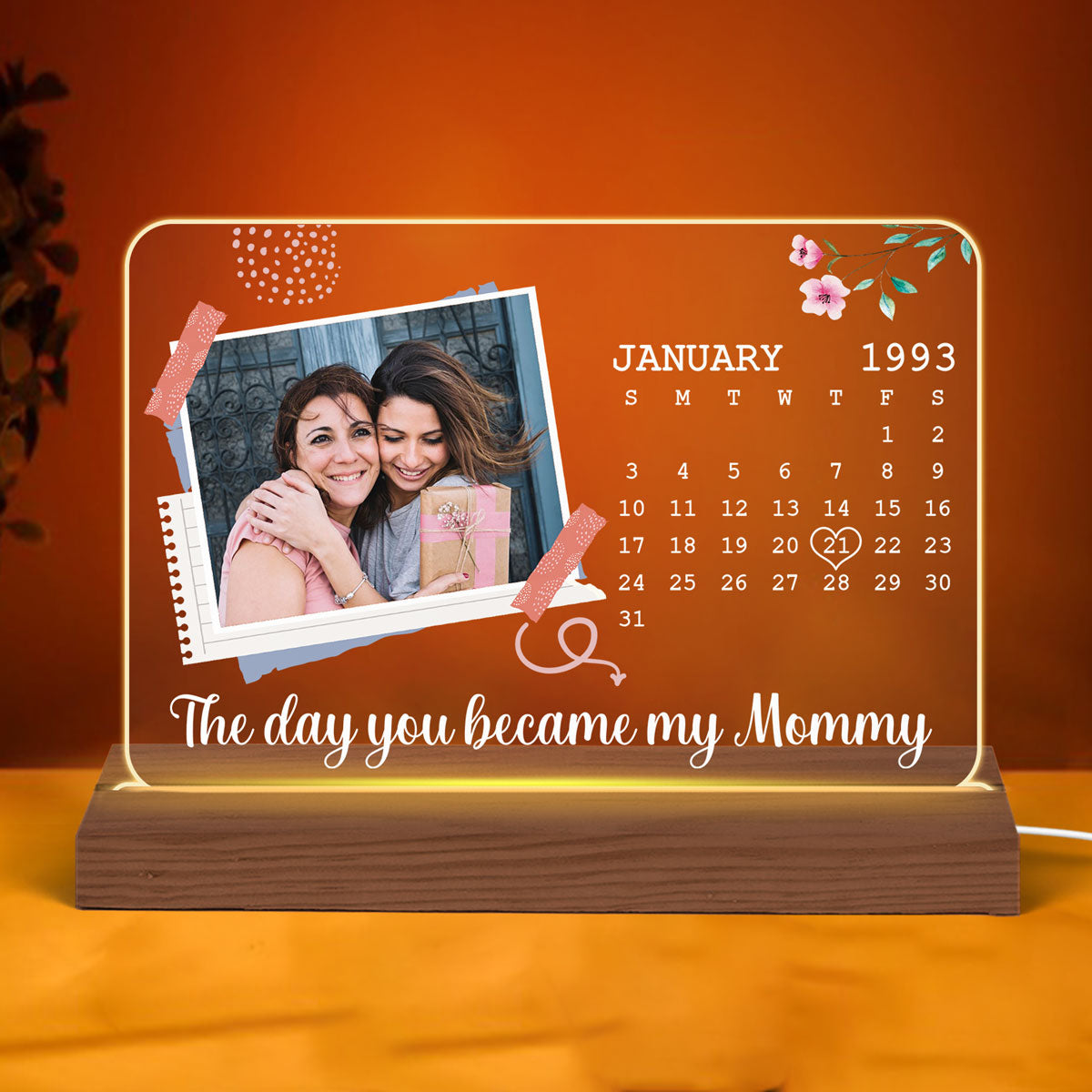 The Day You Became Calendar Date Photo Personalized Rectangle Shape Acrylic Plaque With LED Night Light