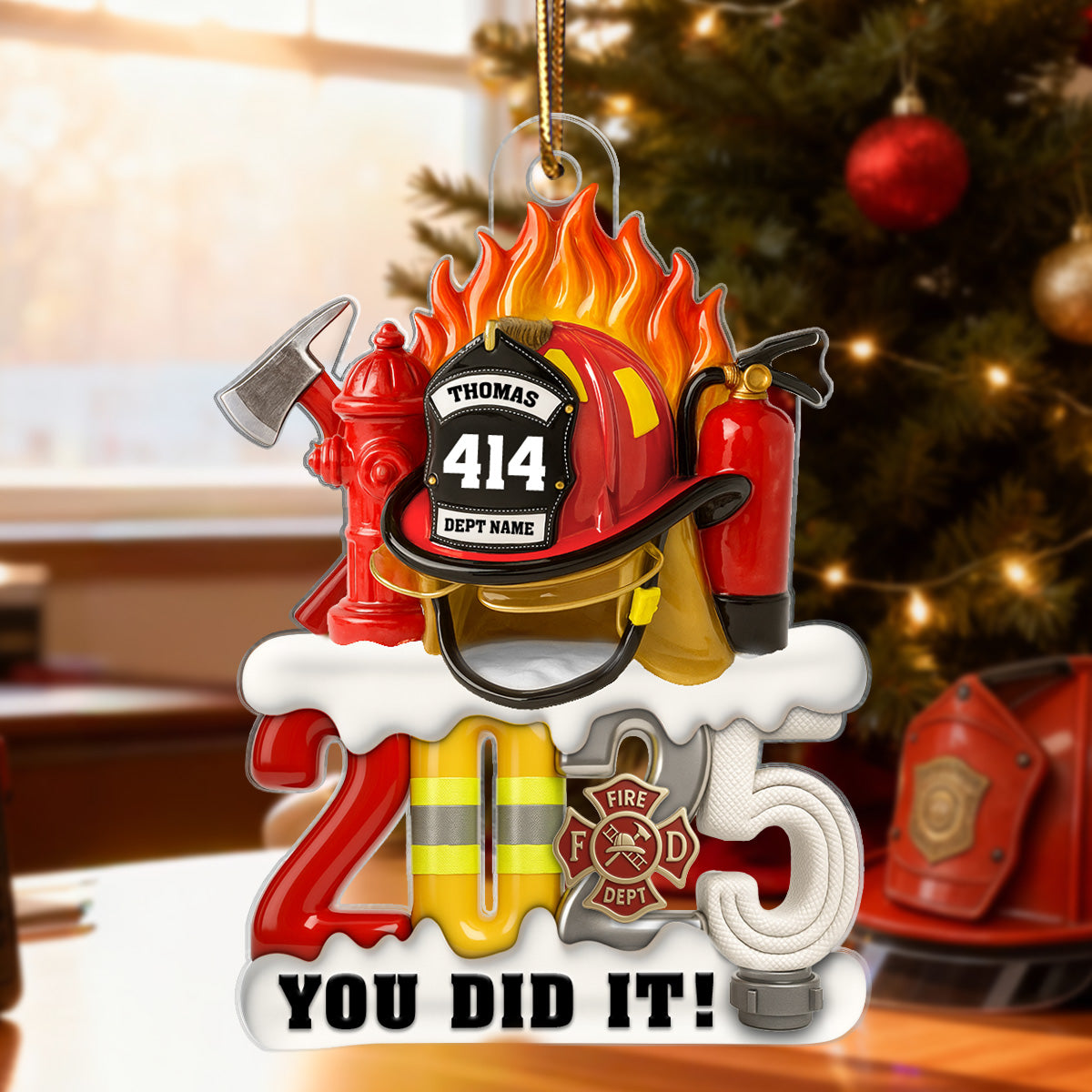 3D Effect 2025 Firefighter Things You Did It - Personalized Acrylic Ornament - Fire Academy Graduation Gift, Promotion Gift