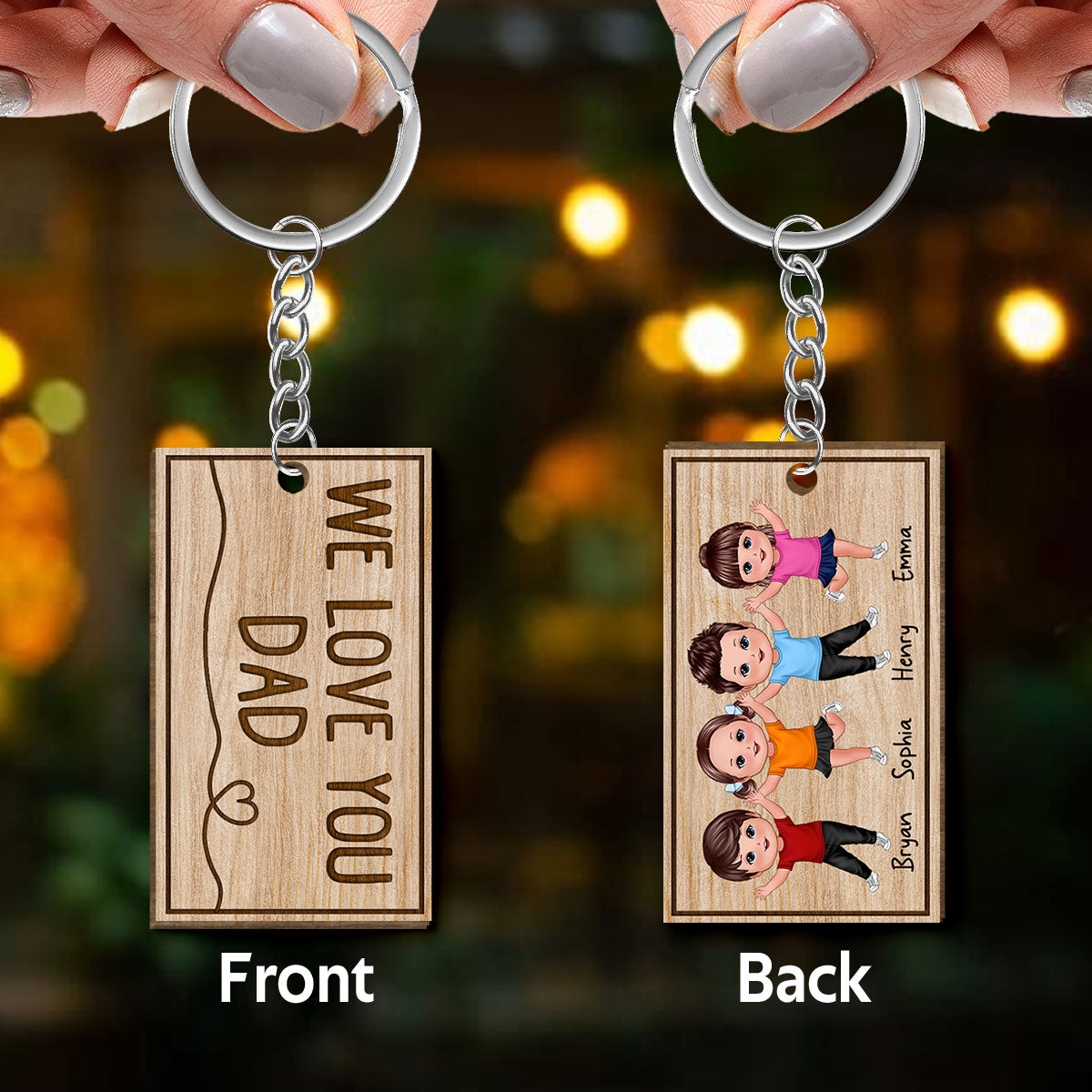 We Love You Dad Happy Doll Kids Father‘s Day Gift For Dads Personalized Wooden Keychain