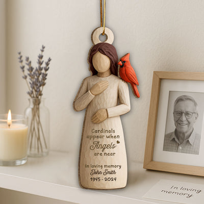 Always With You Cardinal & Woman 3D Effect Personalized Wooden Ornament, Memorial Sympathy Gift