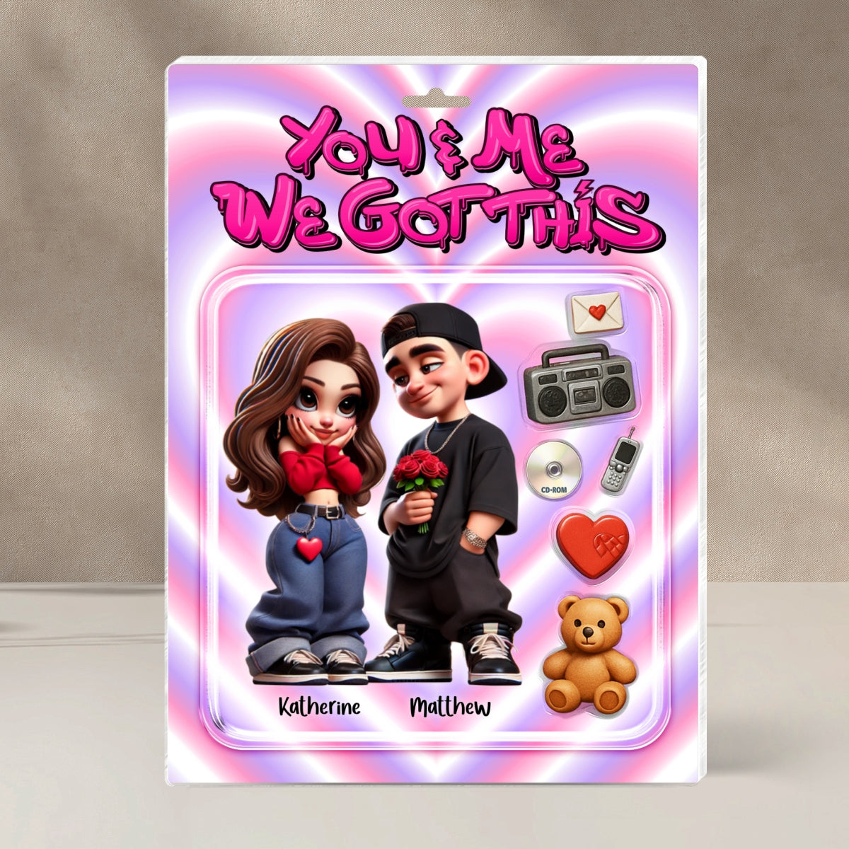Y2K Couple Toy Box Figures Style Personalized Acrylic Block Plaque