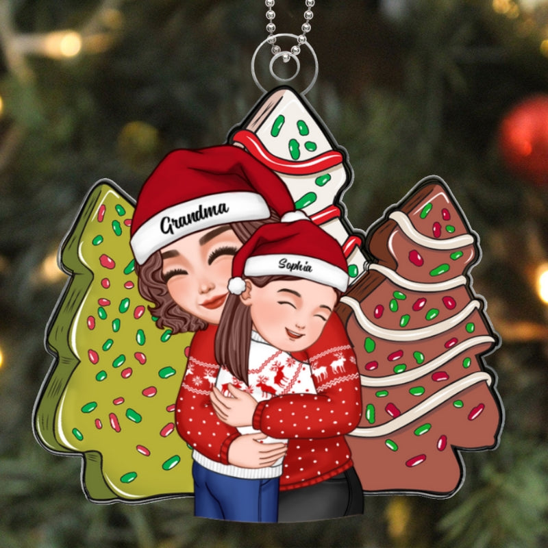 Christmas Tree Cake Grandma Holding Grandkid Personalized Acrylic Ornament