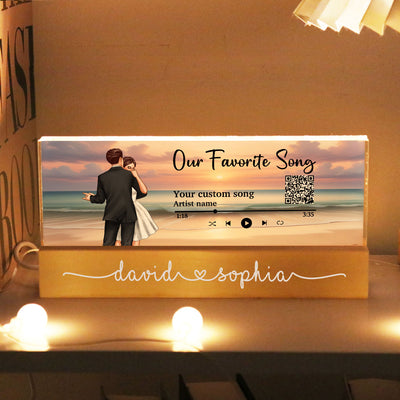 Romantic Dancing Couple On Eternal Sunset Beach Landscape Personalized Acrylic Block LED Night Light