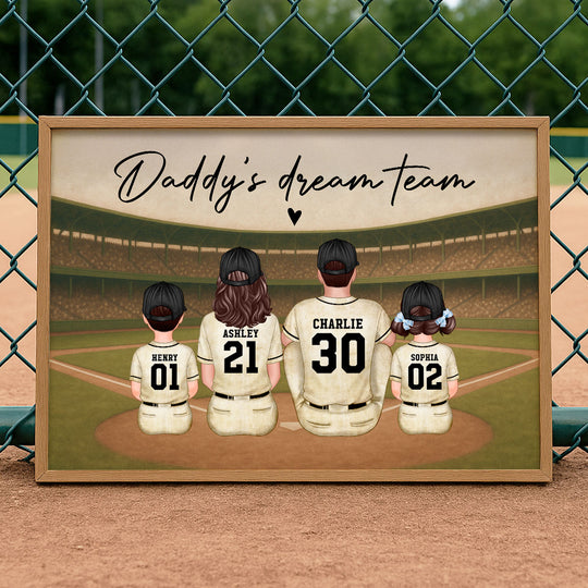 Retro Vintage Baseball Family Dream Team Home Decoration - Personalized Poster - Father's Day Gift For Dad, Gift For Husband, Gift For Grandpa