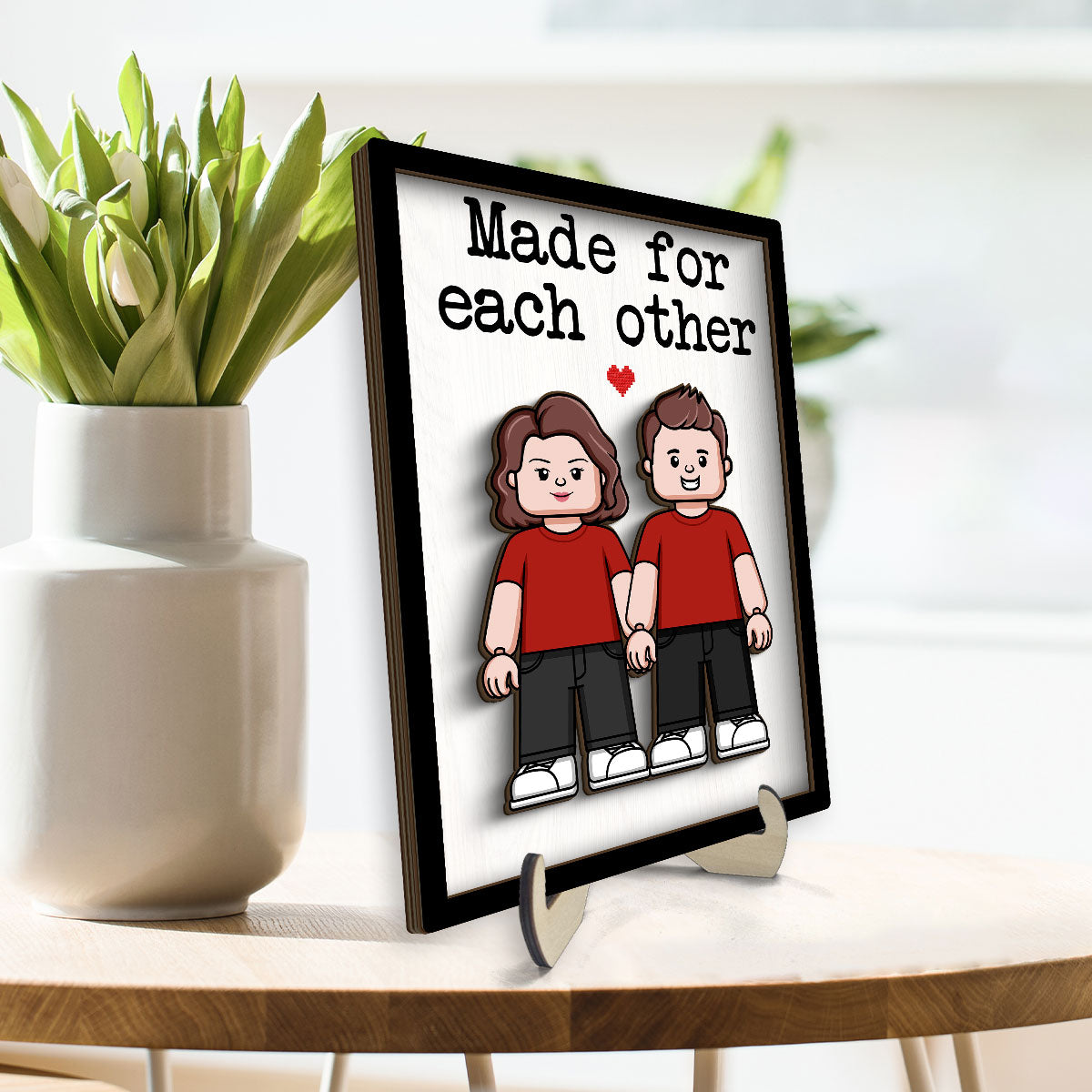 Couple Block Characters Personalized 2-Layer Wooden Plaque