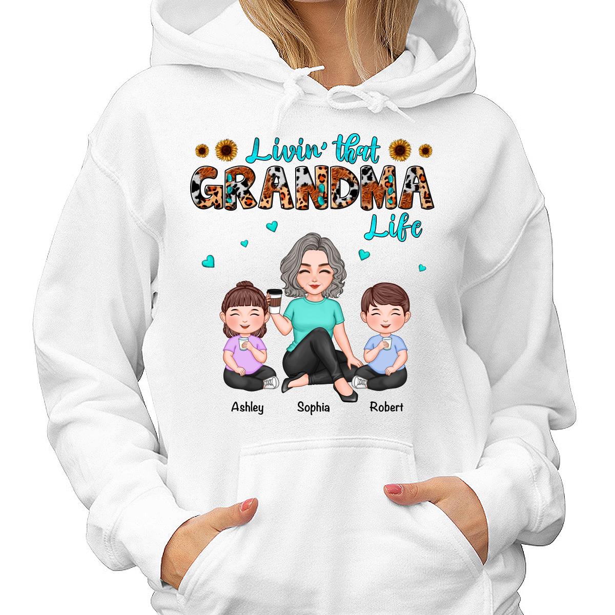 Teal And Leopard Livin‘ That Grandma Mom Life Cute Grandma & Kids Personalized Shirt