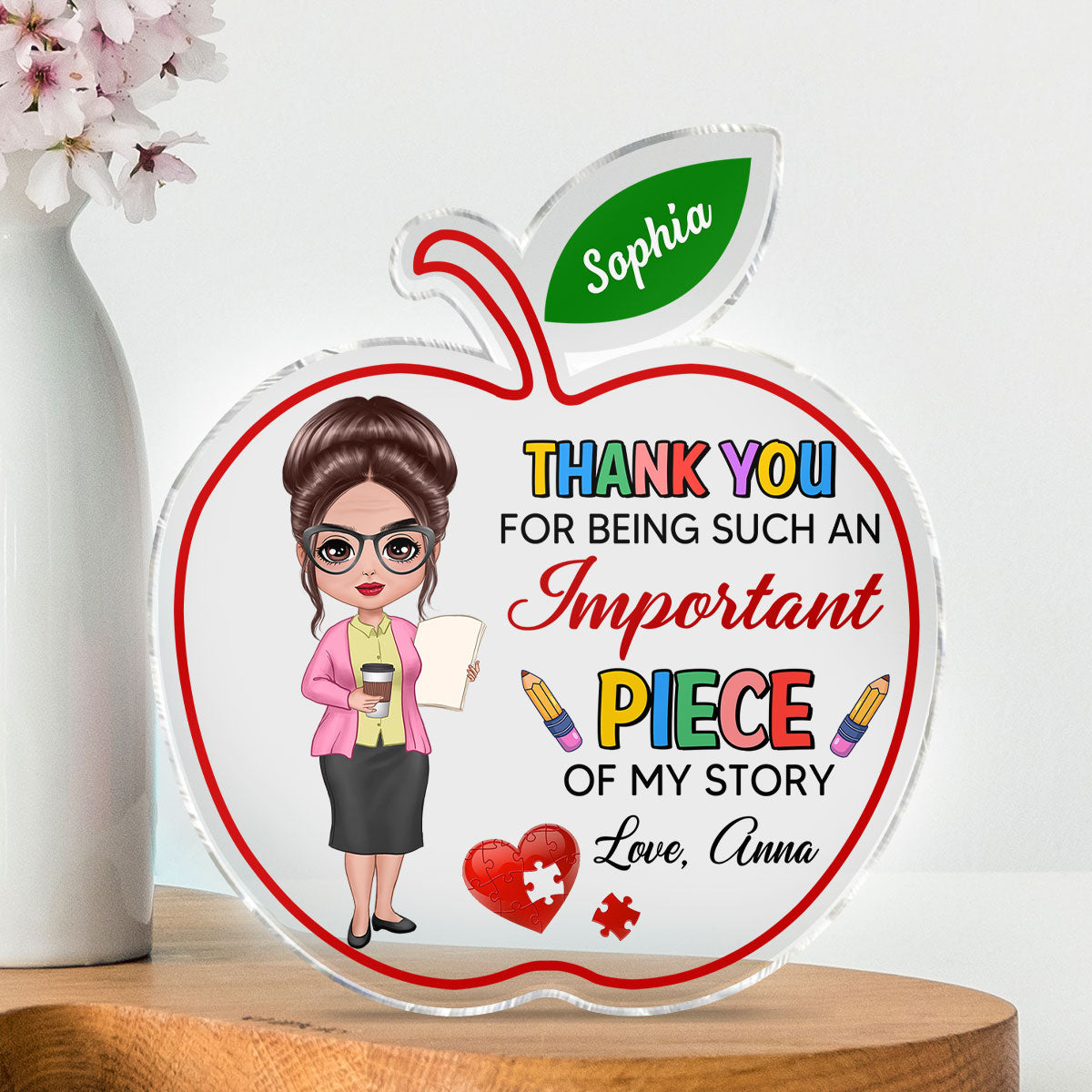 Thank You Teacher Personalized Acrylic Block Plaque, Appreciation Gift