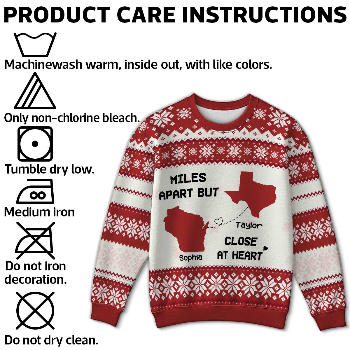 Long Distance State Map Funny Gift For Couple, Family & Friends Personalized Faux Knitting Ugly Sweater