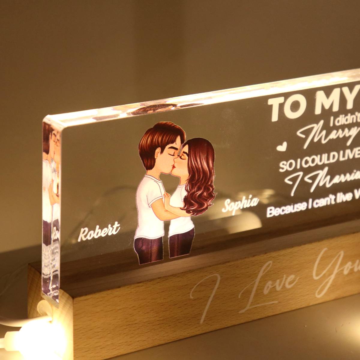 Couple Kissing To My Wife To My Husband Personalized Acrylic Block LED Night Light
