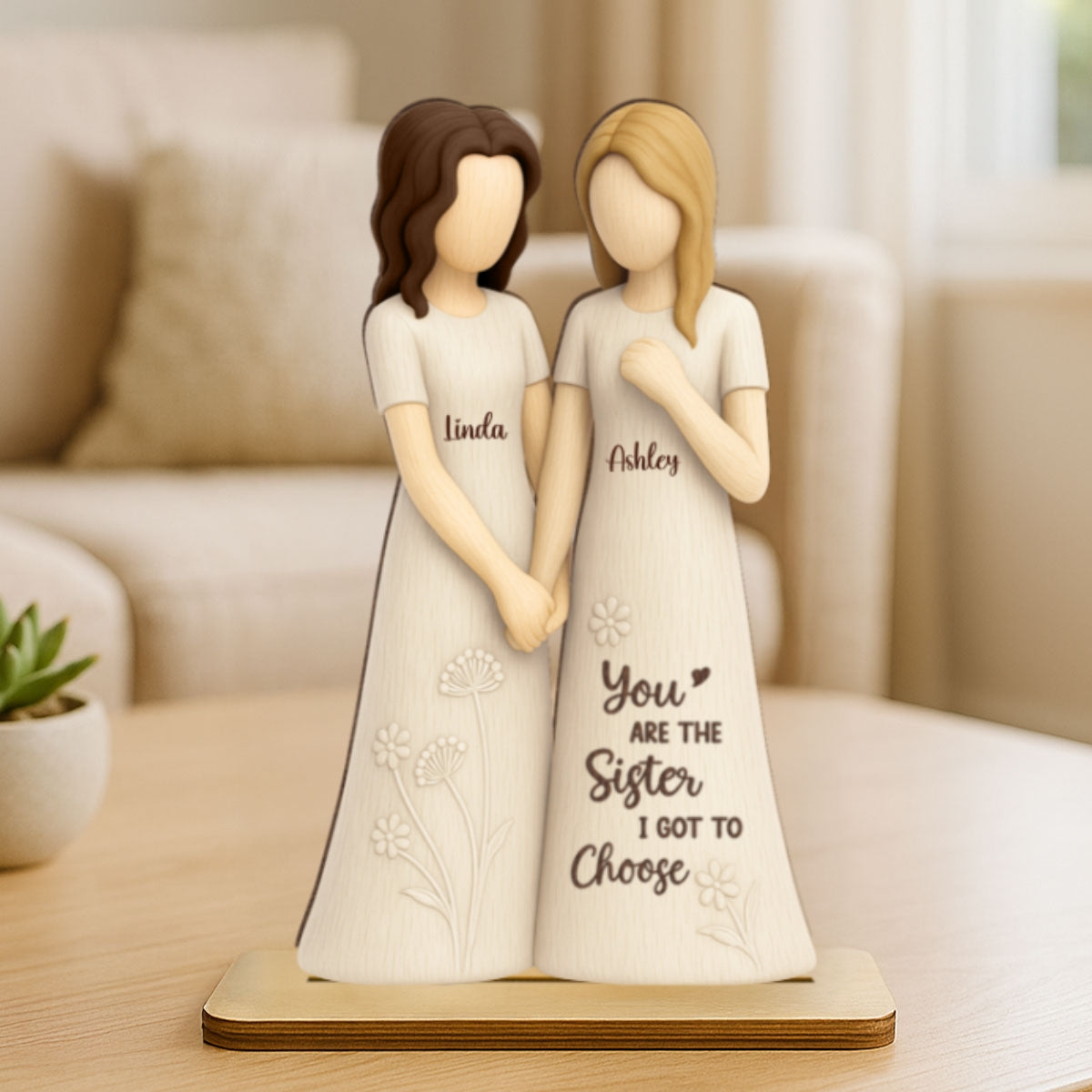 Soul Sister Friendship 3D Effect Personalized Standing Wooden Plaque, Gifts for Best Friend, Bestie Birthday Gift