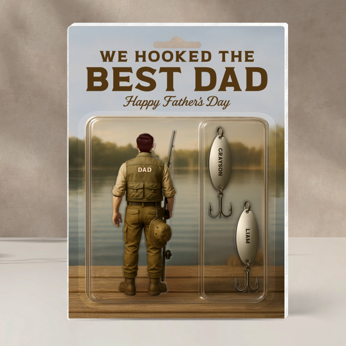We Hooked The Best Dad Fishing With Kids' Names Custom Figure - Personalized Acrylic Block Plaque - Gift For Husband Dad Grandpa