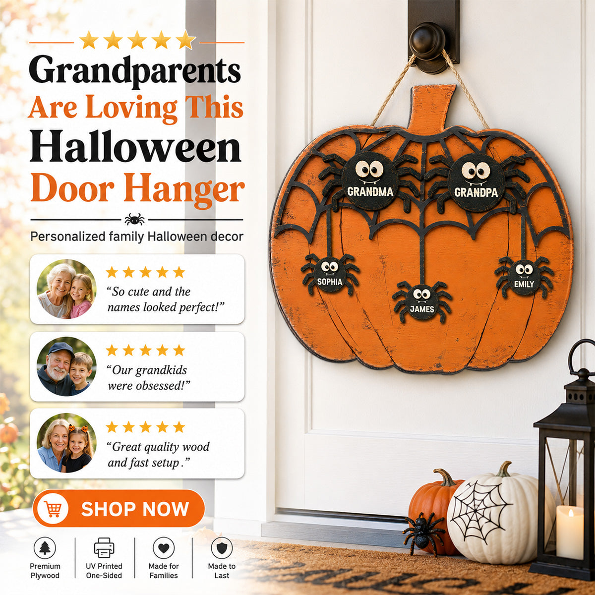 Grandma Grandkids Spider Net 2D Flat - Personalized Wood Sign - Halloween Decoration