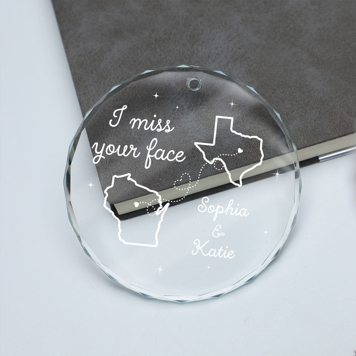 I Miss Your Face Long Distance Besties Personalized Glass Ornament, Christmas Gift For Best Friends