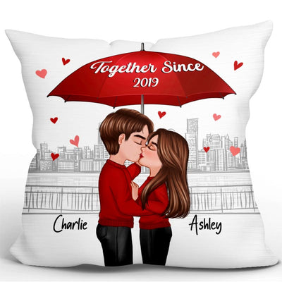 Couple Kissing Under Umbrella Valentine‘s Day Gift Personalized Pillow