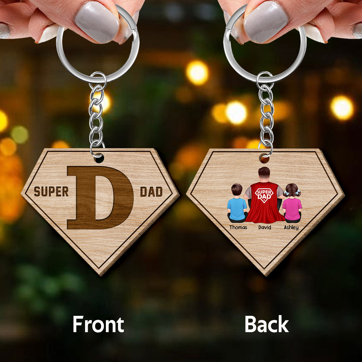 Super Dad Personalized Wooden Keychain