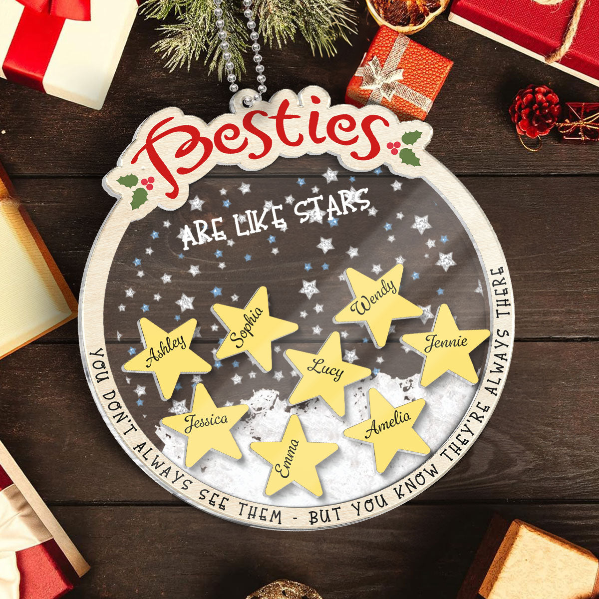 Sisters Besties Are Like Stars They're Always There Personalized 4D Shaker Ornament, Christmas Gifts For Sisters, Siblings, Best Friends