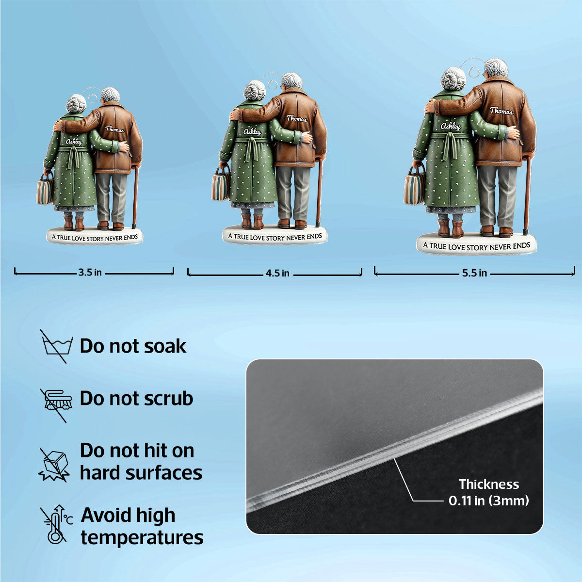 3D Effect Old Couple Embracing Personalized Acrylic Ornament, Heartfelt Keepsake,  Gift For Couple, For Him, For Her, Husband, Wife