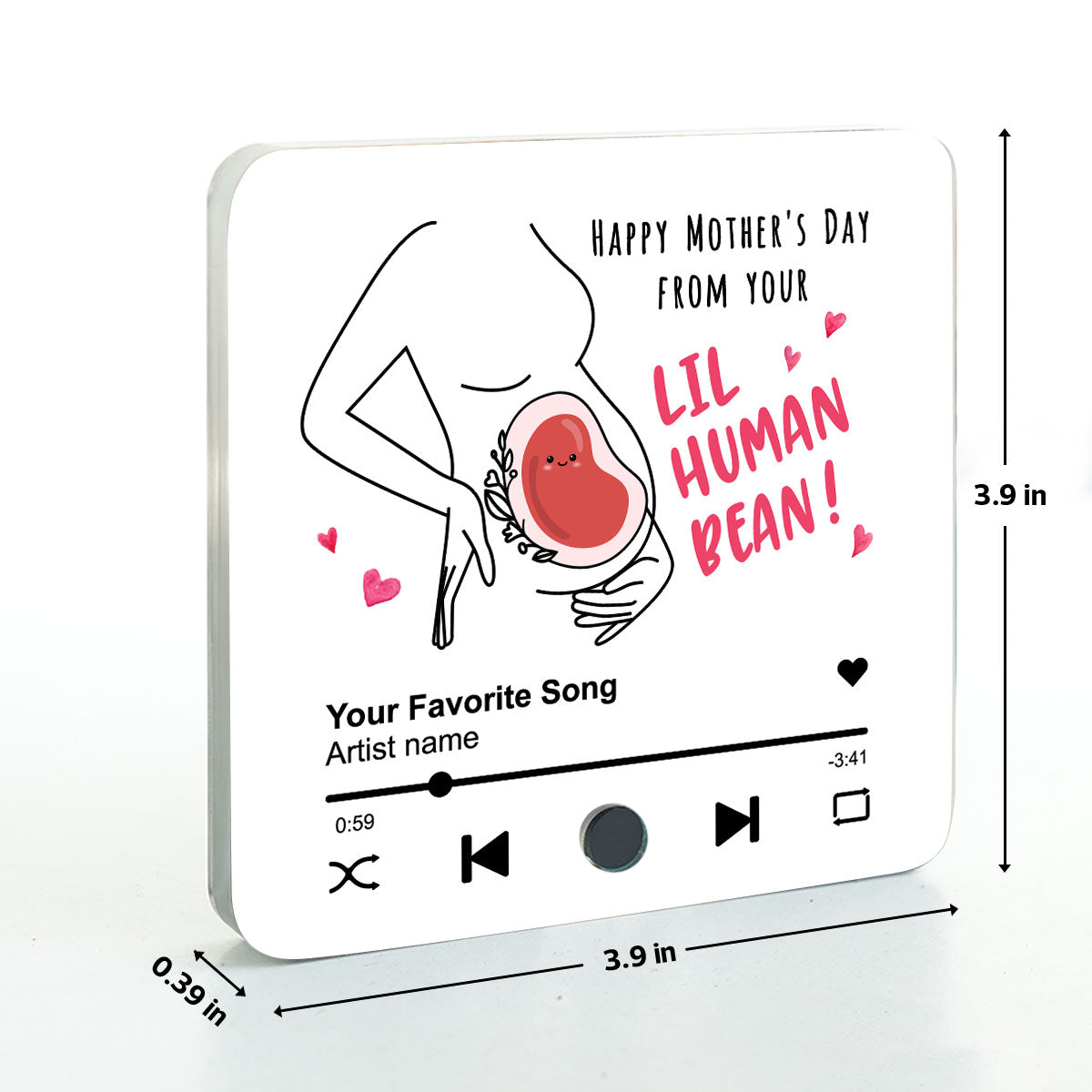 Lil Human Bean Personalized Music Fridge Magnet, Perfect Gift For Pregnant Wife, Custom Favorite Song As Messages