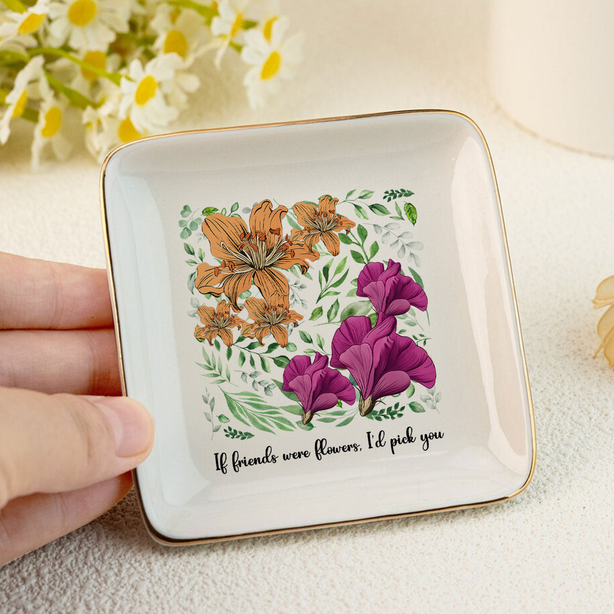 Sisters Besties In Bloom Birth Month Flowers Personalized Jewelry Dish