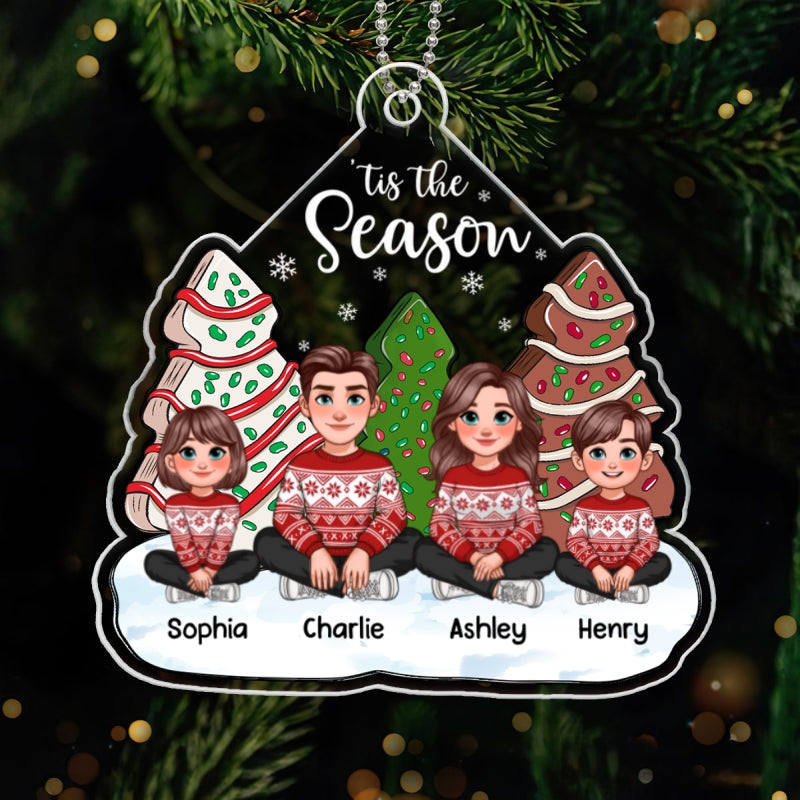 Tis The Season Animated Family Sitting By Christmas Tree Cake Personalized Acrylic Ornament