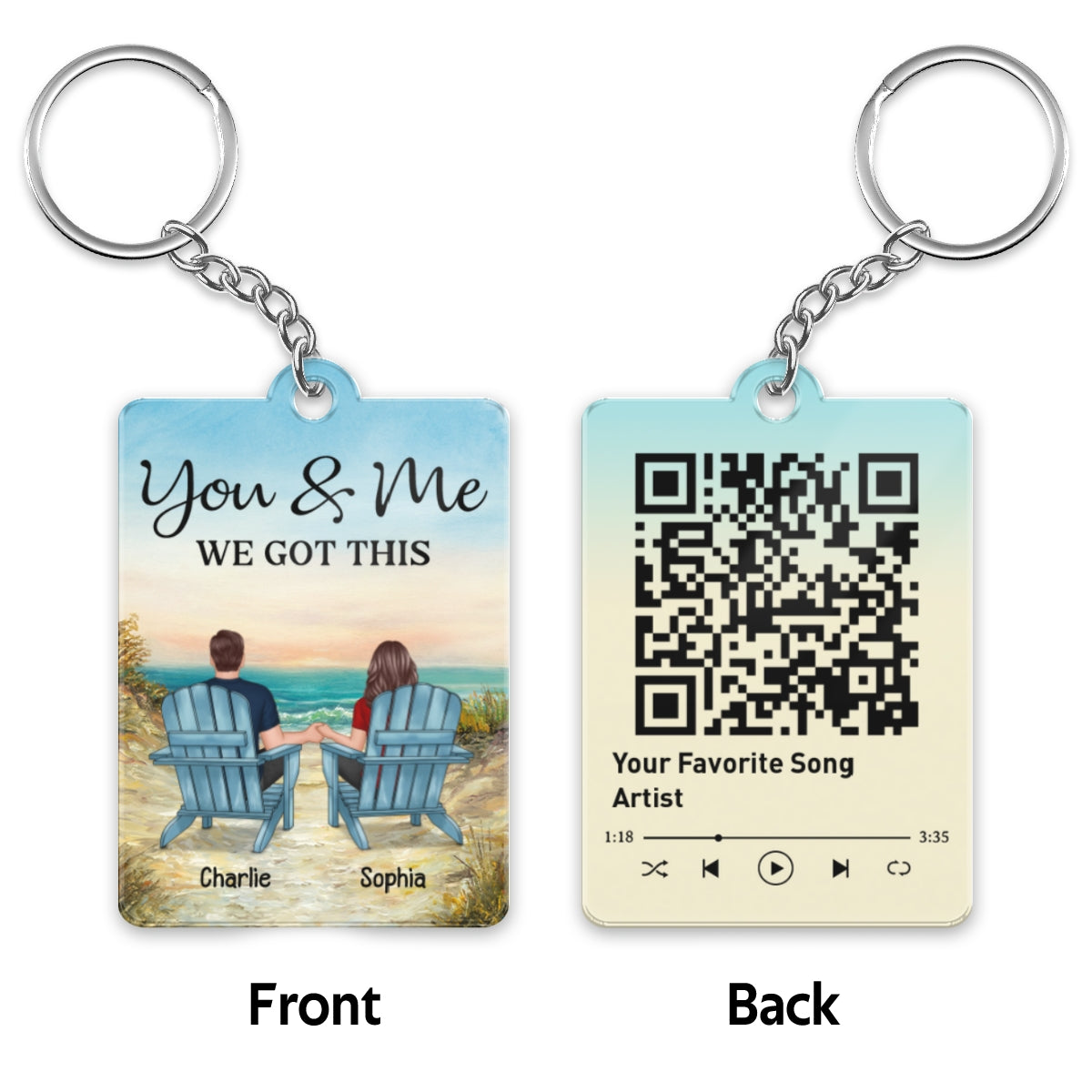 Love You To The Beach And Back Summer Couple Sitting Back View Favorite Song QR Code Personalized Acrylic Keychain