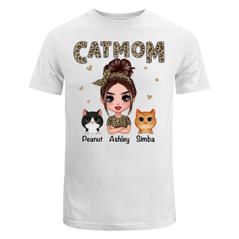 Leopard Shirt Doll Cat Mom With Peeking Watercolor Cute Cats Personalized Shirt