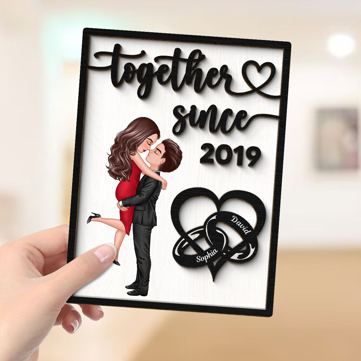 Together Since Couple Rings Valentine‘s Day Gift For Him For Her Personalized 2-Layer Wooden Plaque