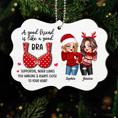 Sassy Besties A Good Friend Is Like A Good Bra Personalized 2-Layer Wooden Ornament